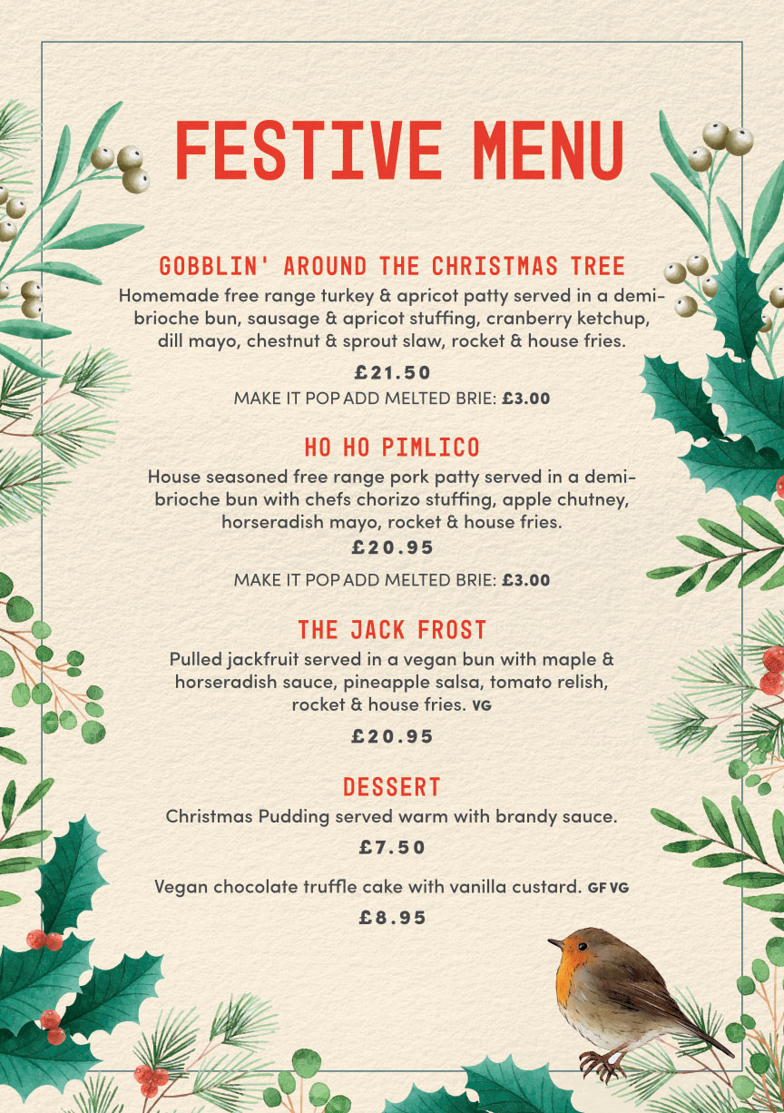 The Cask Pub and Kitchen Christmas Menu